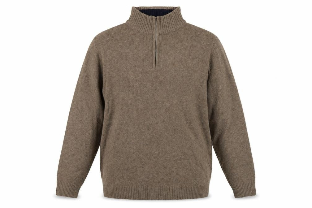 Essentials MO Men’s Brown 2XL Baby Wool 1/4 Zip High Neck Jumper
