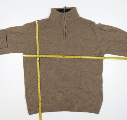 Essential MO Men’s Brown 2XL Baby Wool 1/4 Zip High Neck Jumper