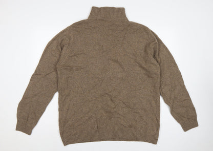 Essential MO Men’s Brown 2XL Baby Wool 1/4 Zip High Neck Jumper