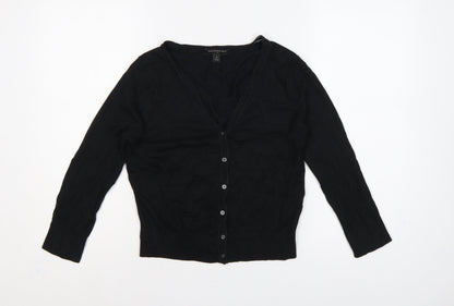 Banana Republic Women Black S V-Neck Button Knit Cardigan