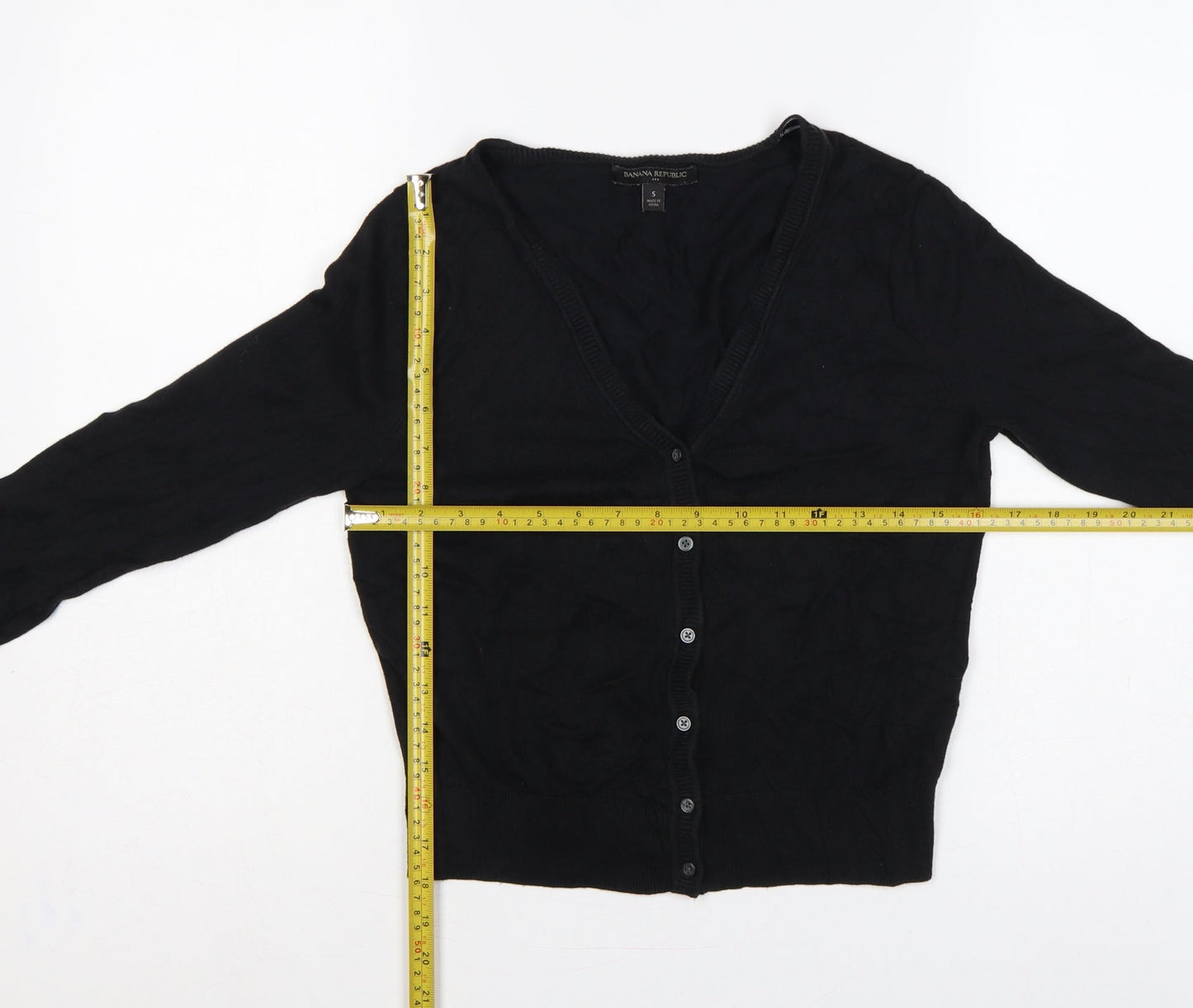 Banana Republic Women Black S V-Neck Button Knit Cardigan