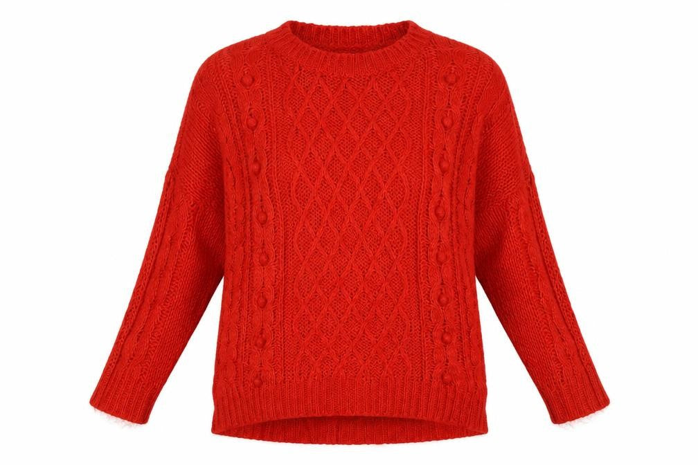 Next Women Red UK 12 Cable Knit Mohair Blend Round Neck Jumper