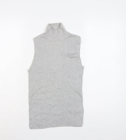 GAP Women Grey Small Sleeveless Roll Neck Rib Knit Tunic Jumper