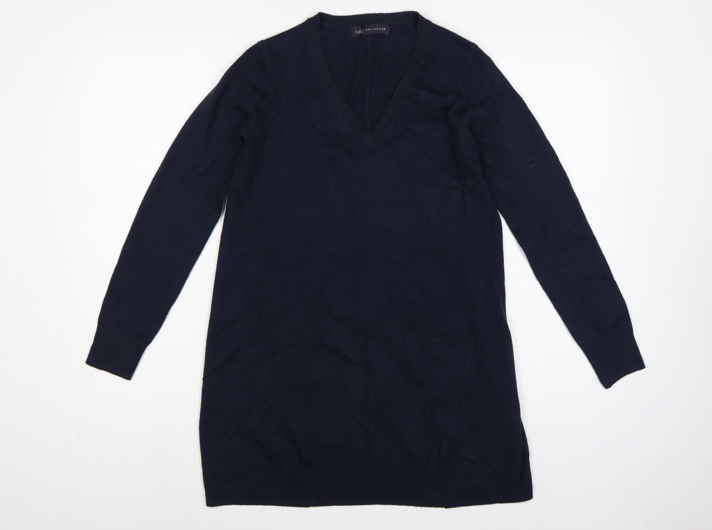 Marks and Spencer Women Blue UK 8 V-Neck Long Sleeve Tunic Jumper