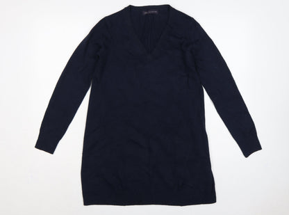 Marks and Spencer Women Blue UK 8 V-Neck Long Sleeve Tunic Jumper