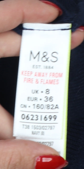Marks and Spencer Women Blue UK 8 V-Neck Long Sleeve Tunic Jumper