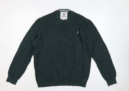 TOG24 Mens Green L Cable Knit Cotton Crew Neck Pullover Jumper