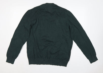 TOG24 Mens Green L Cable Knit Cotton Crew Neck Pullover Jumper