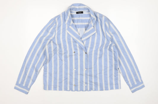 Autograph Women Blue White Stripe UK 14 Collared Long Sleeve Button-Up Shirt