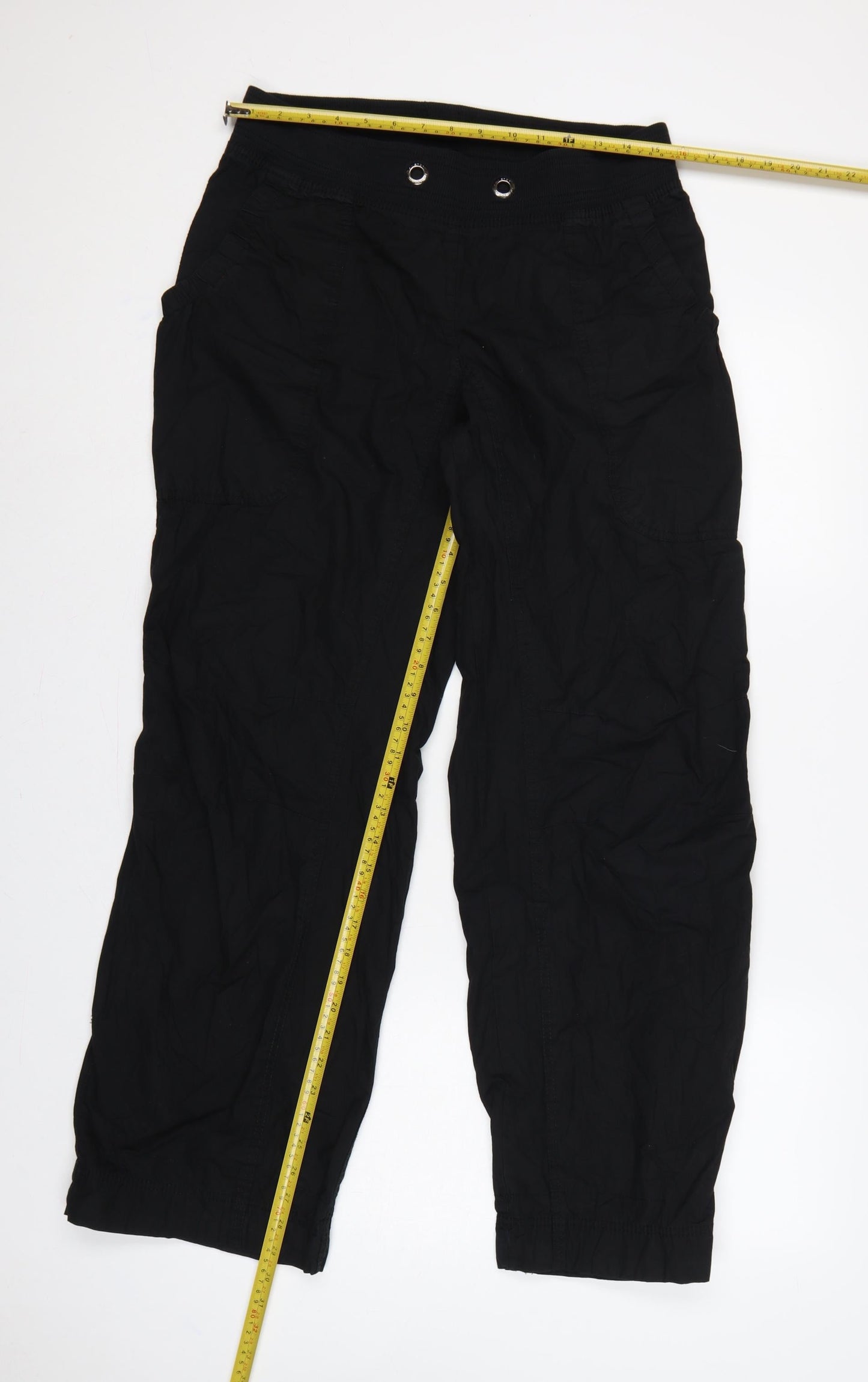 H&M Sport Women’s Black UK 14 Cotton Cargo Trousers Elastic Waist