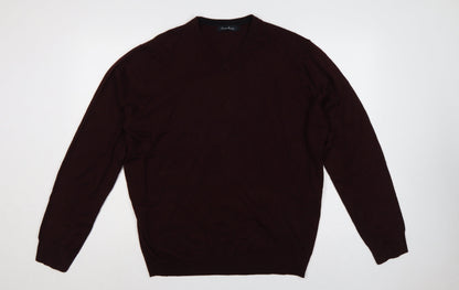 James Pringle Men’s Brown V-Neck Knit Pullover Jumper Size L