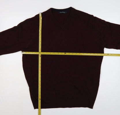 James Pringle Men’s Brown V-Neck Knit Pullover Jumper Size L
