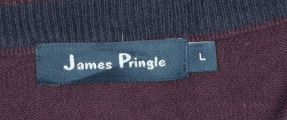 James Pringle Men’s Brown V-Neck Knit Pullover Jumper Size L