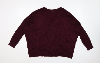 DKNY Jeans Women Red M V-Neck 3/4 Sleeve Silver Star Knit Jumper