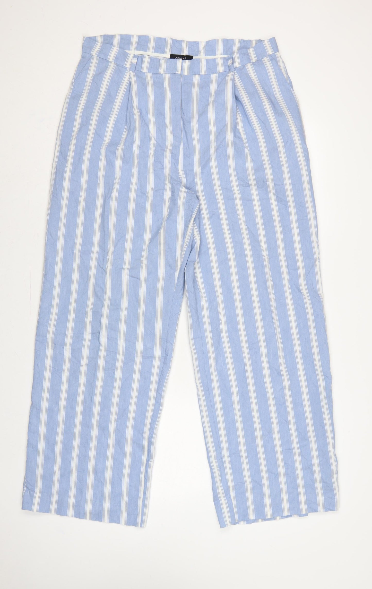 Autograph Women’s Blue Stripe High Rise Pleated Trousers UK 16