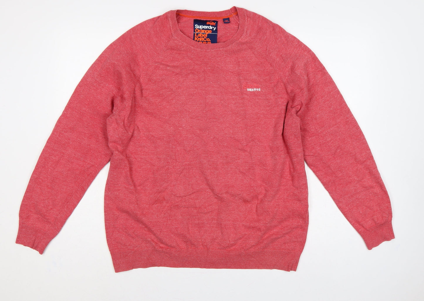 Superdry Men Pink 2XL Orange Label KnitCo Crew Neck Pullover Jumper