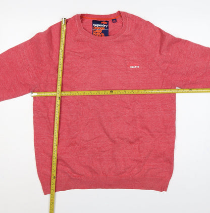 Superdry Men Pink 2XL Orange Label KnitCo Crew Neck Pullover Jumper