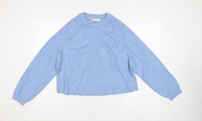 Pull&Bear Women Blue M Balloon Sleeve Crew Neck Knit Jumper