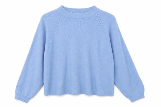 Pull&Bear Women Blue M Balloon Sleeve Crew Neck Knit Jumper