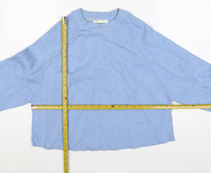 Pull&Bear Women Blue M Balloon Sleeve Crew Neck Knit Jumper