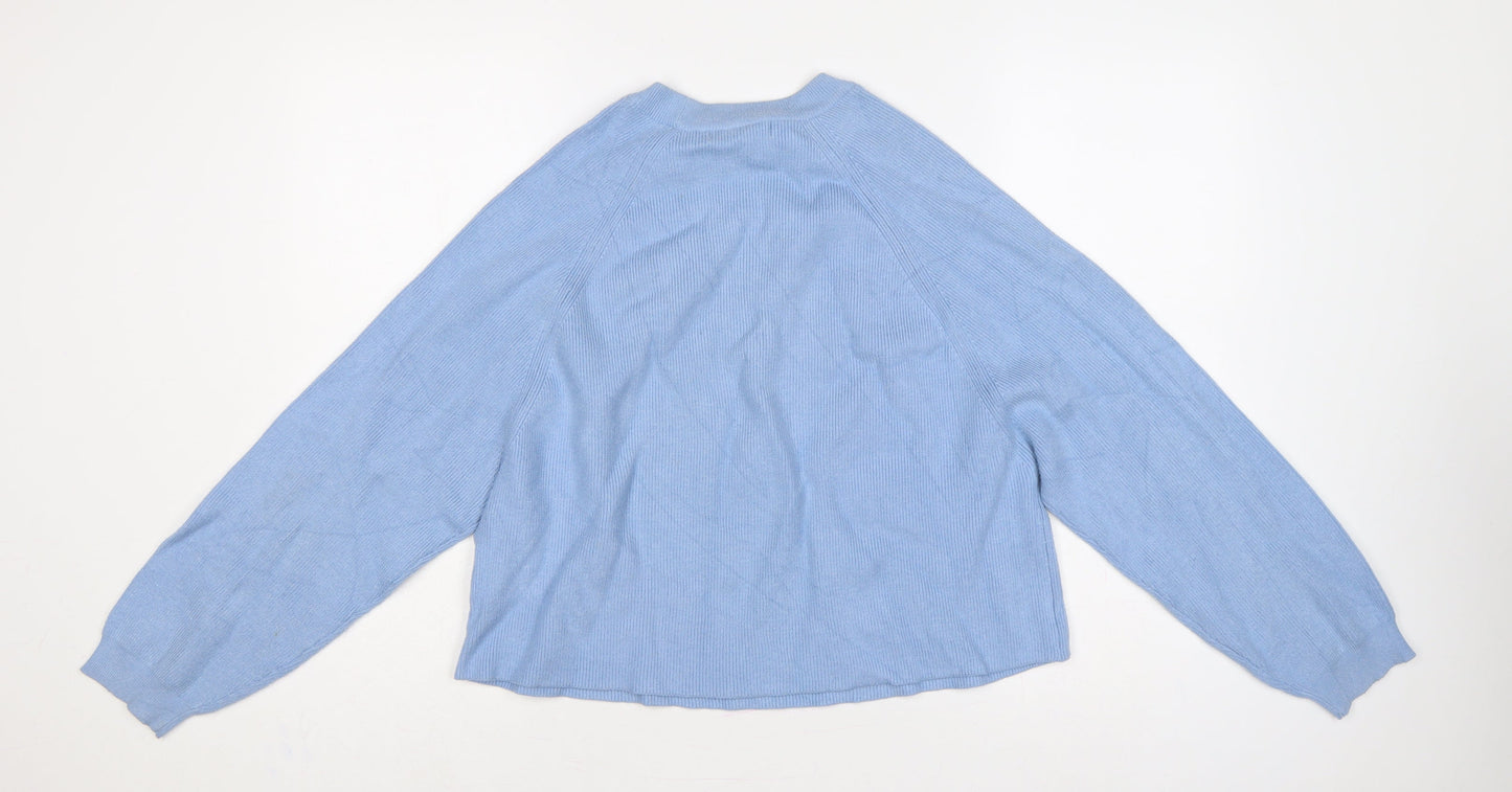 Pull&Bear Women Blue M Balloon Sleeve Crew Neck Knit Jumper