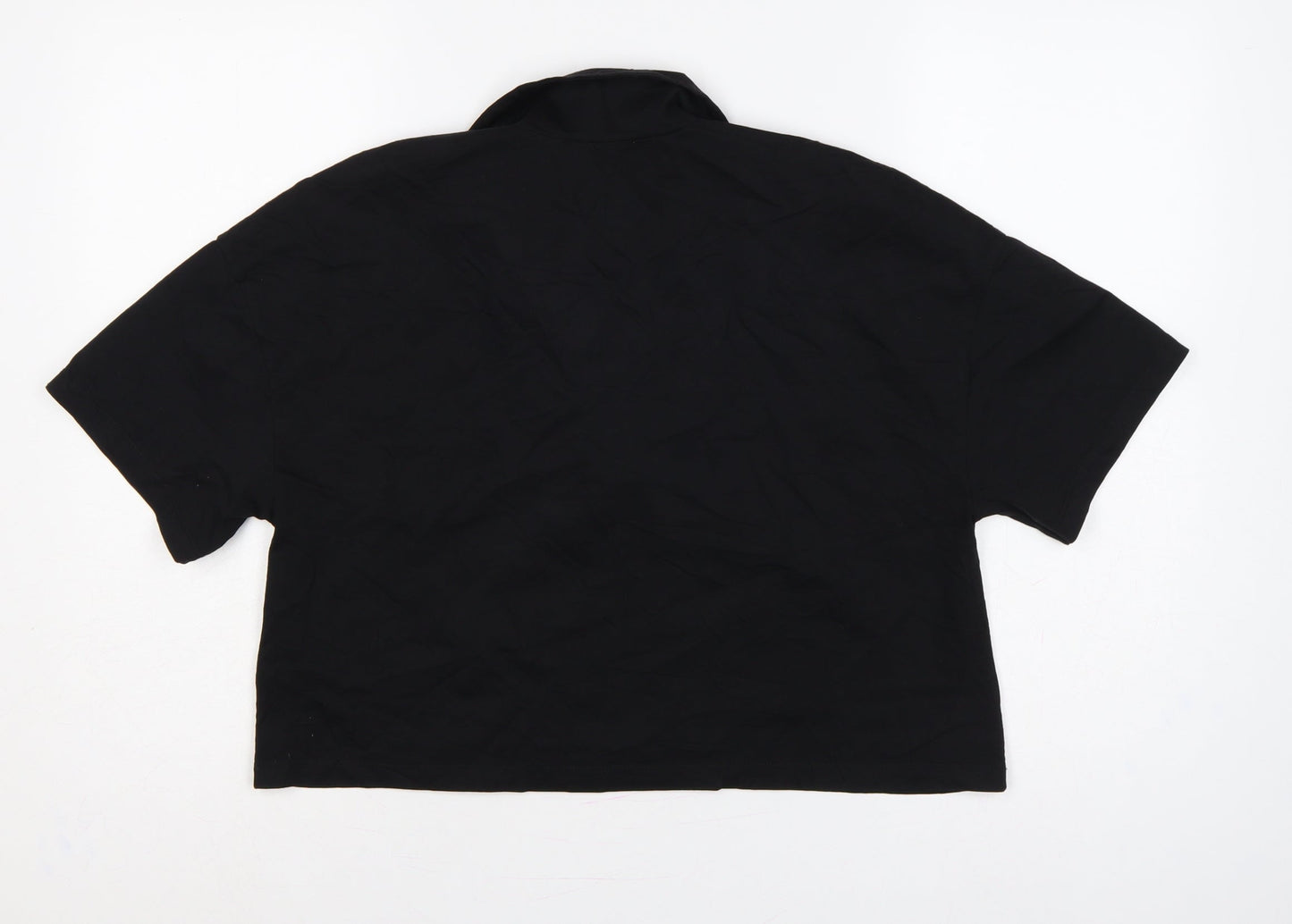 Zara Women Black UK 8 Cotton Collared Short Sleeve Polo Top