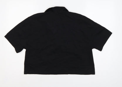 Zara Women Black UK 8 Cotton Collared Short Sleeve Polo Top