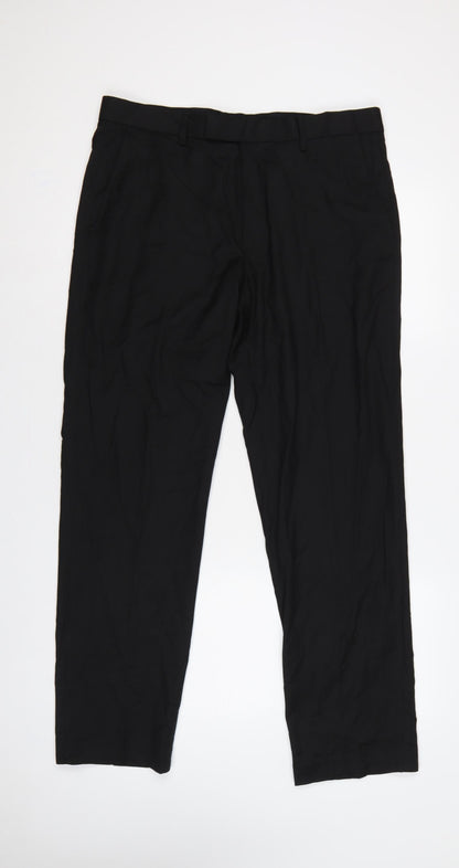 Marks & Spencer Men Black 34 Regular Fit Straight Dress Trousers