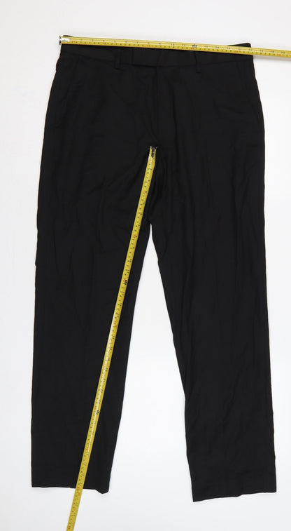 Marks & Spencer Men Black 34 Regular Fit Straight Dress Trousers