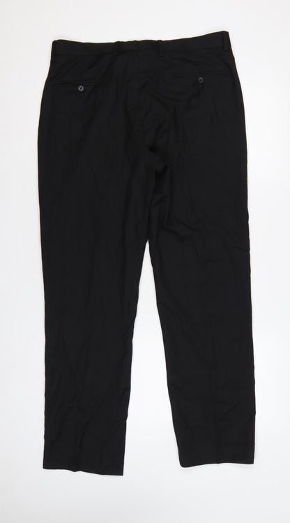 Marks & Spencer Men Black 34 Regular Fit Straight Dress Trousers