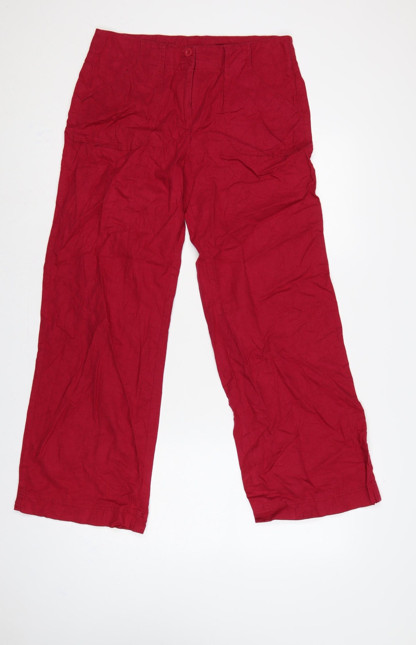 Marks and Spencer Women Red Linen Blend Wide Leg Trousers UK 12