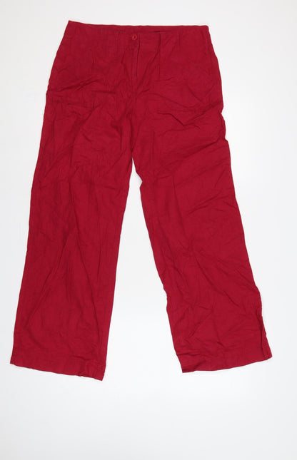 Marks and Spencer Women Red Linen Blend Wide Leg Trousers UK 12