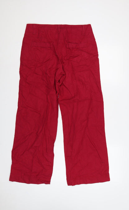 Marks and Spencer Women Red Linen Blend Wide Leg Trousers UK 12