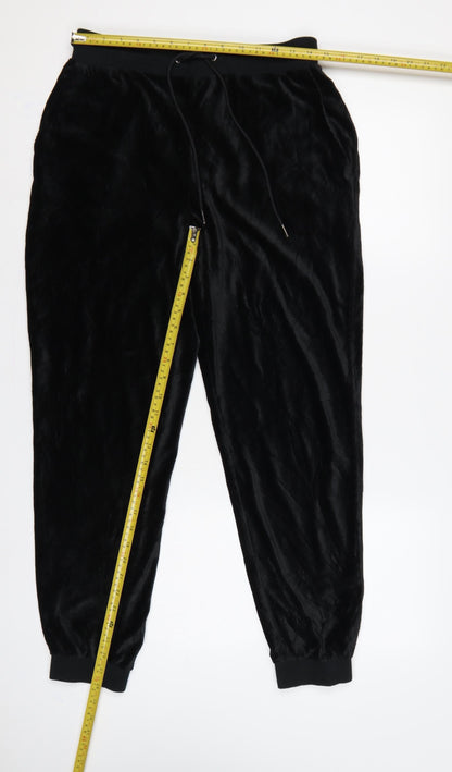 Marks and Spencer Women Black UK 12 Velvet Jogger Trousers Drawstring
