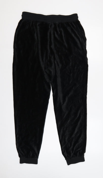 Marks and Spencer Women Black UK 12 Velvet Jogger Trousers Drawstring