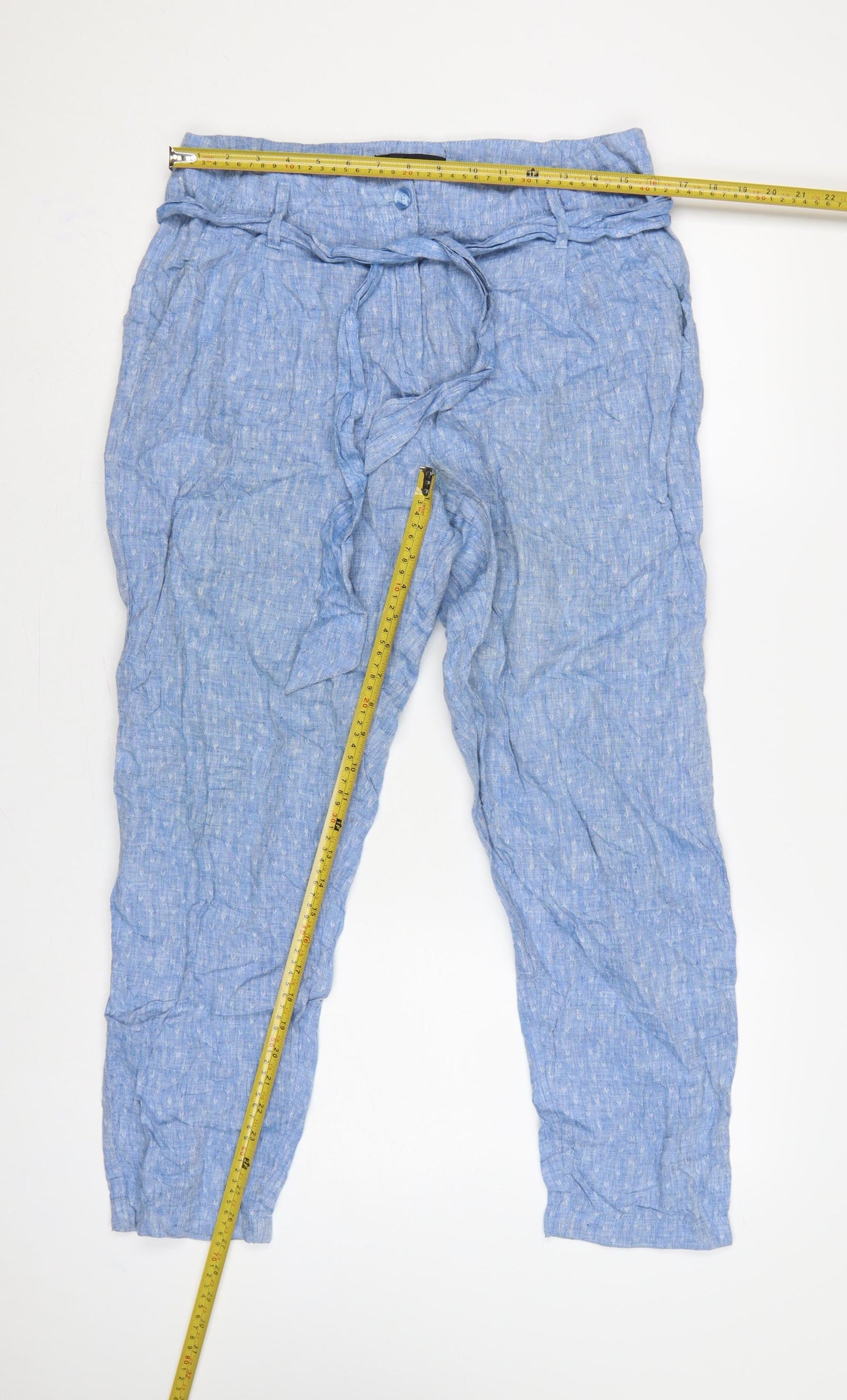 Marks and Spencer Women Blue UK 12 Linen Paperbag Tapered Trousers