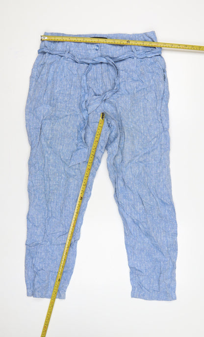 Marks and Spencer Women Blue UK 12 Linen Paperbag Tapered Trousers