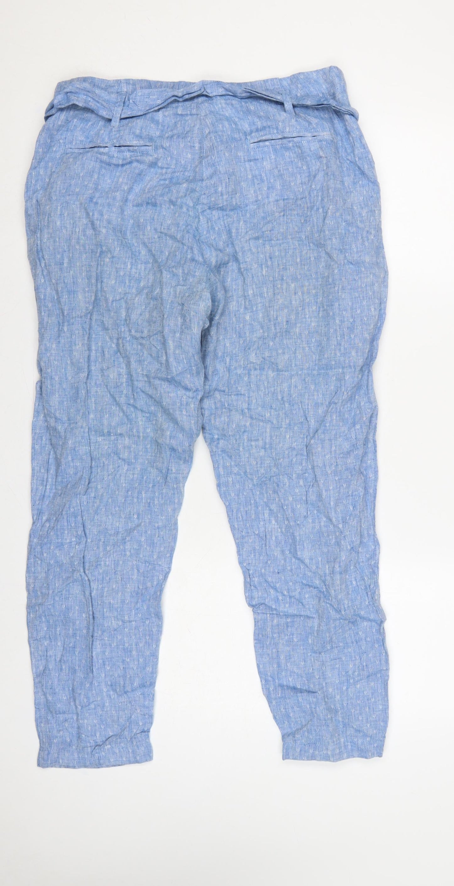 Marks and Spencer Women Blue UK 12 Linen Paperbag Tapered Trousers