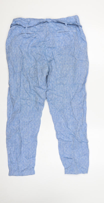 Marks and Spencer Women Blue UK 12 Linen Paperbag Tapered Trousers