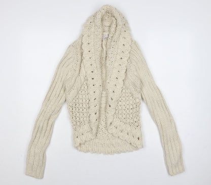 Allie & Anna Women Ivory M Hooded Cable Knit Open Cardigan
