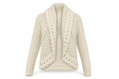 Allie & Anna Women Ivory M Hooded Cable Knit Open Cardigan