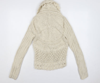 Allie & Anna Women Ivory M Hooded Cable Knit Open Cardigan