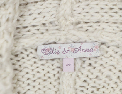 Allie & Anna Women Ivory M Hooded Cable Knit Open Cardigan
