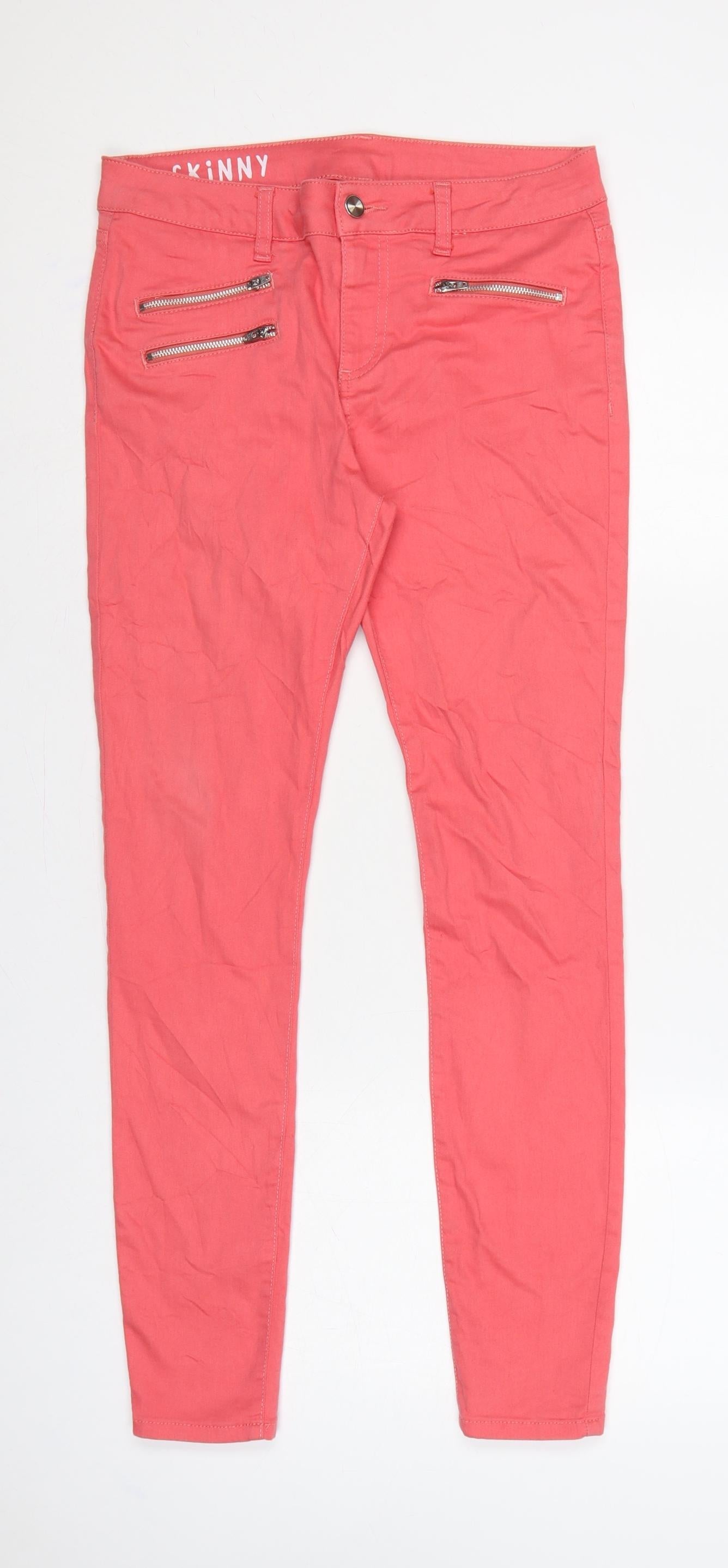 Marks & Spencer Women Pink UK 10 Skinny Stretch Jeans Zip Pockets