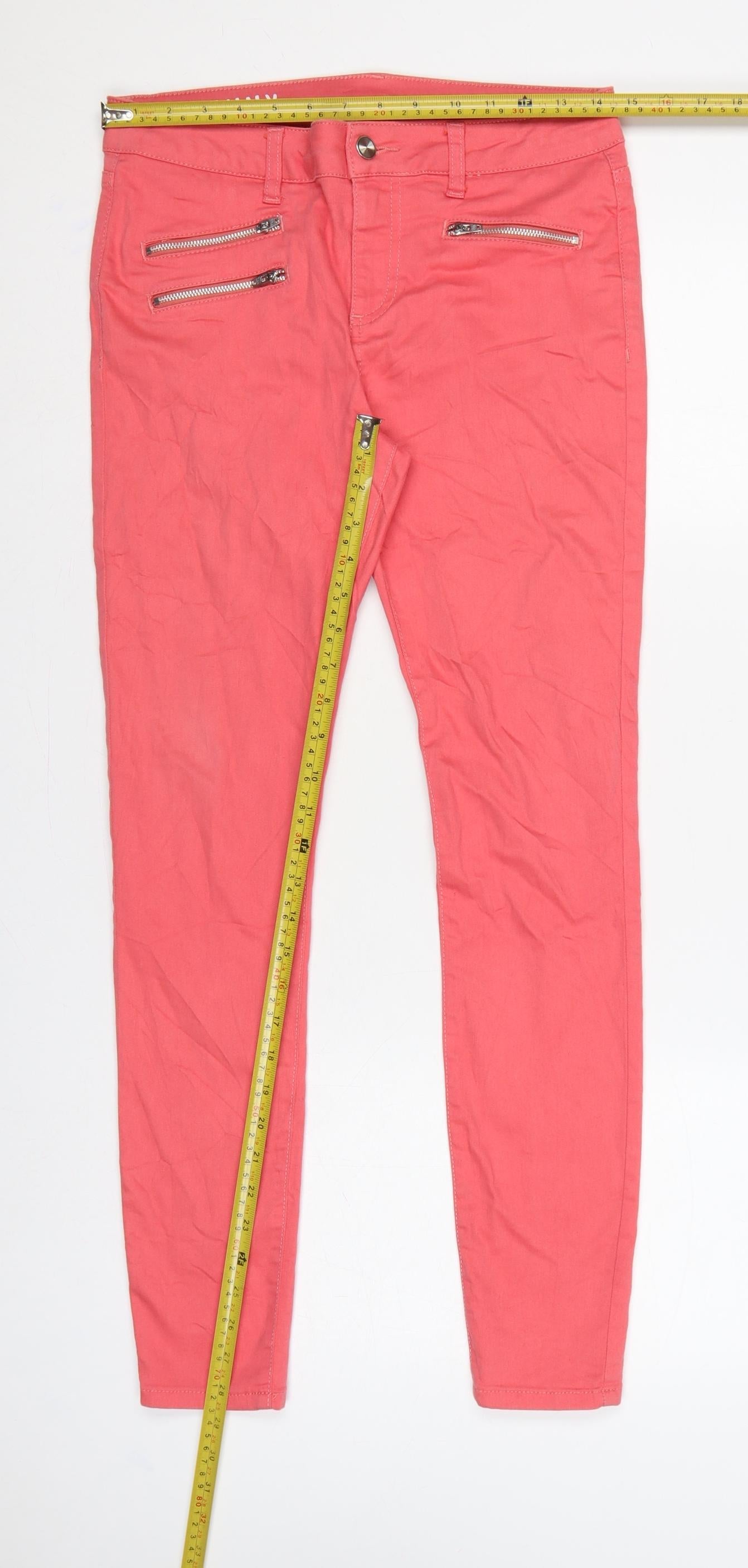 Marks & Spencer Women Pink UK 10 Skinny Stretch Jeans Zip Pockets