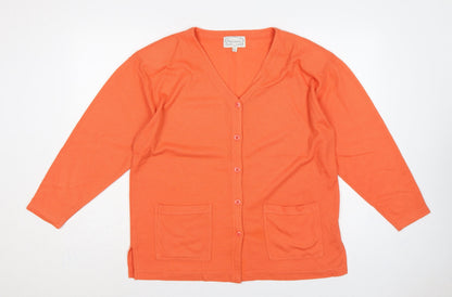 Fay Louise Women Orange One Size V-Neck Button Pocket Cardigan