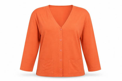 Fay Louise Women Orange One Size V-Neck Button Pocket Cardigan