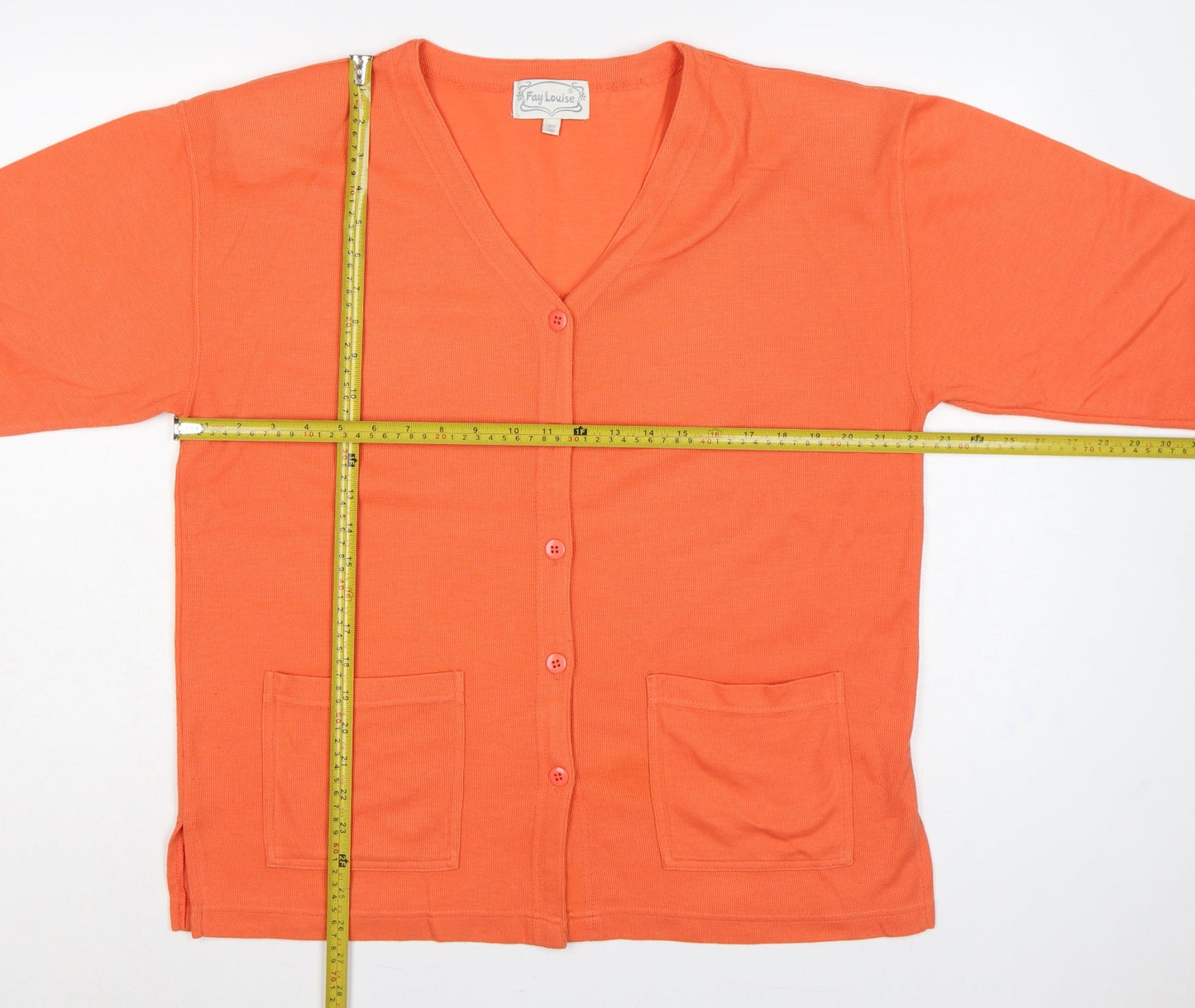 Fay Louise Women Orange One Size V-Neck Button Pocket Cardigan