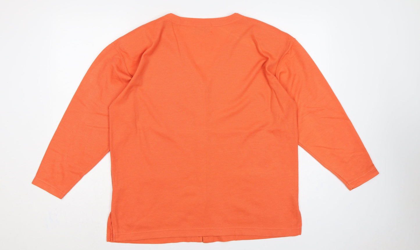 Fay Louise Women Orange One Size V-Neck Button Pocket Cardigan