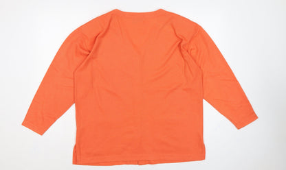 Fay Louise Women Orange One Size V-Neck Button Pocket Cardigan
